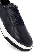 Men's Navy Blue Lace-Up Thick-Soled Leather Sneakers | Derimod Men's Navy Blue Lace-Up Thick-Soled Leather Sneakers | Derimod