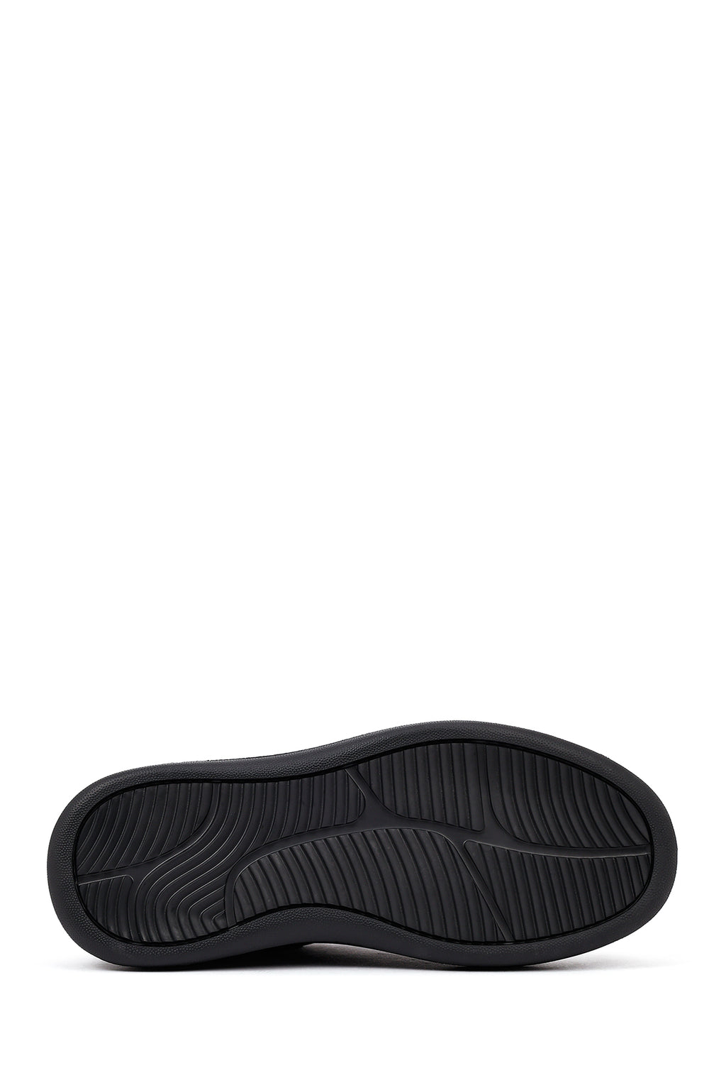 Erkek Siyah Bağcıklı Kalın Tabanlı Deri Sneaker