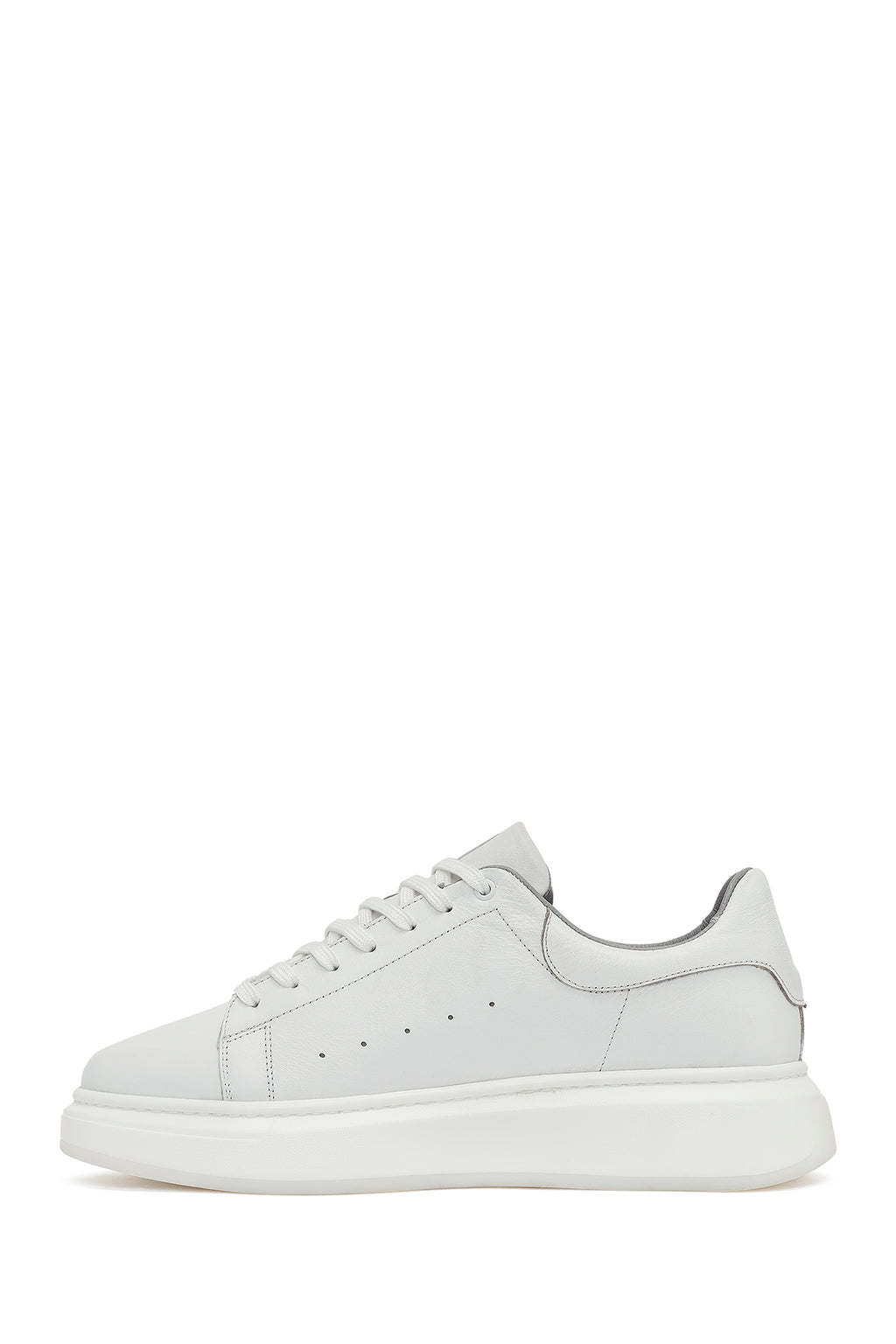 Erkek Beyaz Bağcıklı Kalın Tabanlı Deri Sneaker