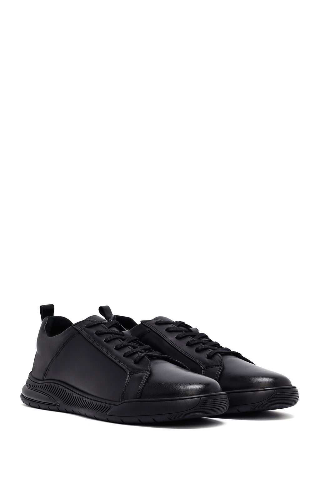 Erkek Siyah Bağcıklı Deri Casual Sneaker