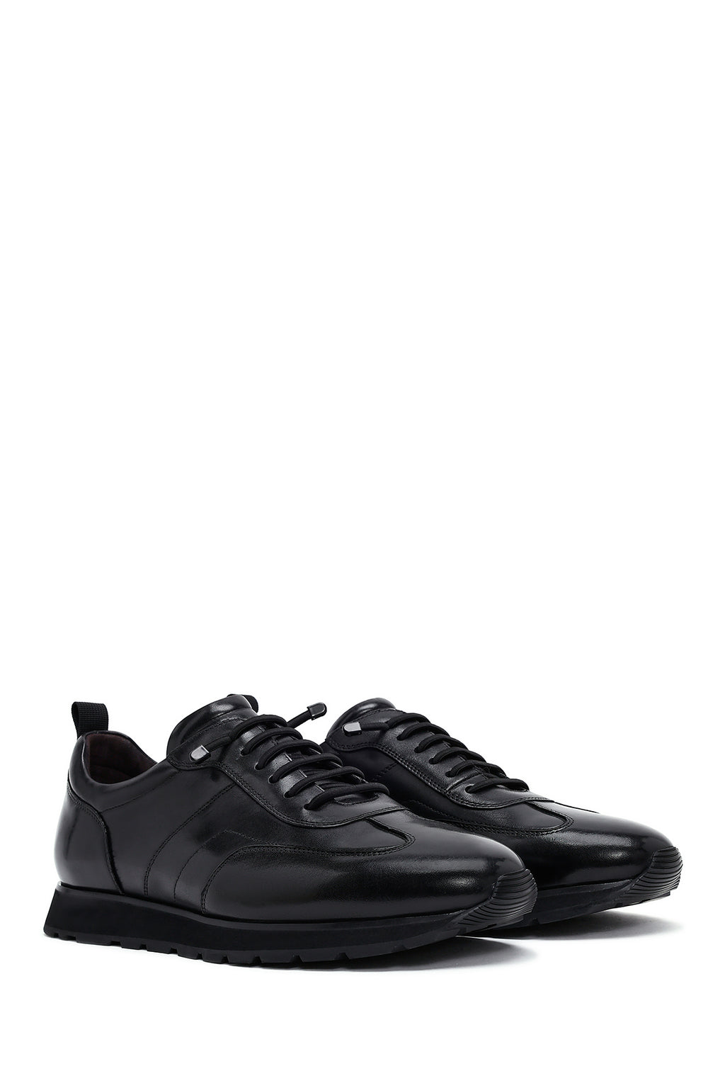 Erkek Siyah Bağcıklı Deri Casual Sneaker