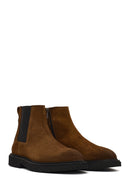 Men's Brown Zippered Suede Leather Boot | Derimod Men's Brown Zippered Suede Leather Boot | Derimod