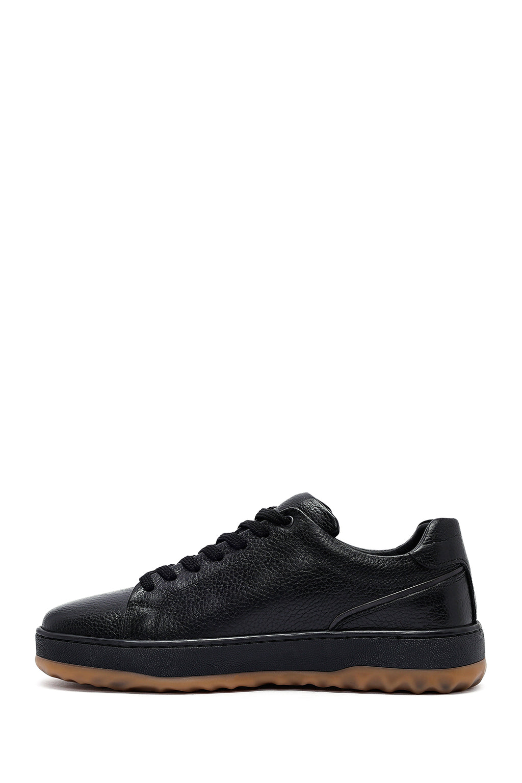Erkek Siyah Bağcıklı Kalın Tabanlı Deri Sneaker