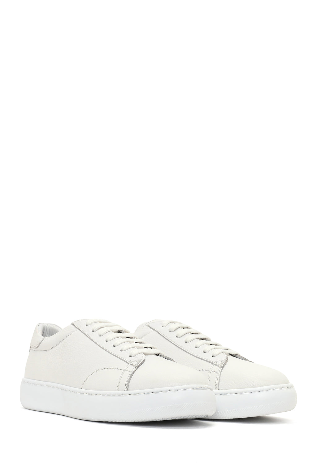 Erkek Beyaz Bağcıklı Kalın Tabanlı Deri Sneaker