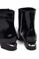 Women's Black Thick Short Heel Patent Leather Boot | Derimod Women's Black Thick Short Heel Patent Leather Boot | Derimod