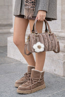 Kadın Vizon Bağcıklı Kalın Tabanlı Süet Teddy Bot | Derimod Kadın Vizon Bağcıklı Kalın Tabanlı Süet Teddy Bot | Derimod