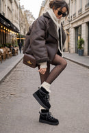 Kadın Siyah Bağcıklı Kalın Tabanlı Süet Teddy Bot | Derimod Kadın Siyah Bağcıklı Kalın Tabanlı Süet Teddy Bot | Derimod