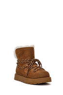 Kadın Taba Bağcıklı Kalın Tabanlı Süet Teddy Bot | Derimod Kadın Taba Bağcıklı Kalın Tabanlı Süet Teddy Bot | Derimod