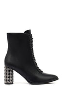 Women's Black Lace-Up Zippered Thick Heeled Boots | Derimod Women's Black Lace-Up Zippered Thick Heeled Boots | Derimod