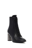 Women's Black Lace-Up Zippered Thick Heeled Boots | Derimod Women's Black Lace-Up Zippered Thick Heeled Boots | Derimod
