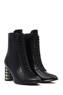 Women's Black Lace-Up Zippered Thick Heeled Boots | Derimod Women's Black Lace-Up Zippered Thick Heeled Boots | Derimod