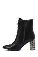 Women's Black Lace-Up Zippered Thick Heeled Boots | Derimod Women's Black Lace-Up Zippered Thick Heeled Boots | Derimod