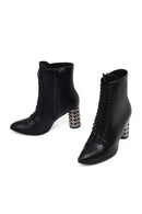 Women's Black Lace-Up Zippered Thick Heeled Boots | Derimod Women's Black Lace-Up Zippered Thick Heeled Boots | Derimod