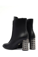 Women's Black Lace-Up Zippered Thick Heeled Boots | Derimod Women's Black Lace-Up Zippered Thick Heeled Boots | Derimod