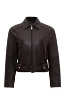 Love Kadın Kahverengi Gömlek Yaka Vintage Oversize Deri Ceket | Derimod Love Kadın Kahverengi Gömlek Yaka Vintage Oversize Deri Ceket | Derimod