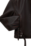 Love Kadın Kahverengi Gömlek Yaka Vintage Oversize Deri Ceket | Derimod Love Kadın Kahverengi Gömlek Yaka Vintage Oversize Deri Ceket | Derimod