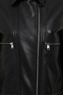 Paloma Kadın Siyah Kısa Oversize Biker Deri Ceket | Derimod Paloma Kadın Siyah Kısa Oversize Biker Deri Ceket | Derimod