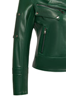Roma Kadın Yeşil Kısa Biker Deri Ceket | Derimod Roma Kadın Yeşil Kısa Biker Deri Ceket | Derimod