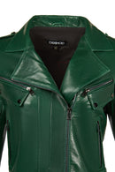 Roma Kadın Yeşil Kısa Biker Deri Ceket | Derimod Roma Kadın Yeşil Kısa Biker Deri Ceket | Derimod