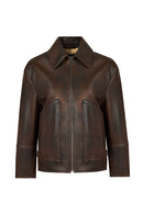 Garcia Kadın Kahverengi Gömlek Yaka Oversize Deri Ceket | Derimod Garcia Kadın Kahverengi Gömlek Yaka Oversize Deri Ceket | Derimod