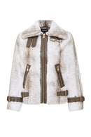 Anabel Women's White Teddy Leather Jacket | Derimod Anabel Women's White Teddy Leather Jacket | Derimod