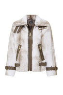 Anabel Women's White Teddy Leather Jacket | Derimod Anabel Women's White Teddy Leather Jacket | Derimod