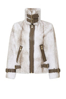 Anabel Women's White Teddy Leather Jacket | Derimod Anabel Women's White Teddy Leather Jacket | Derimod