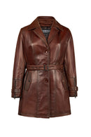 Rhoda(Plus) Kadın Kahverengi Geniş Kalıp Yaka Kürklü Deri Kaban | Derimod Rhoda(Plus) Kadın Kahverengi Geniş Kalıp Yaka Kürklü Deri Kaban | Derimod