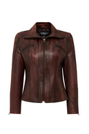 Janet Woman Brown Short Leather Jacket | Derimod Janet Woman Brown Short Leather Jacket | Derimod