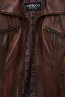 Janet Woman Brown Short Leather Jacket | Derimod Janet Woman Brown Short Leather Jacket | Derimod