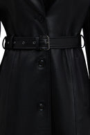 Selena Kadın Siyah Yaka Kürklü Deri Trençkot | Derimod Selena Kadın Siyah Yaka Kürklü Deri Trençkot | Derimod