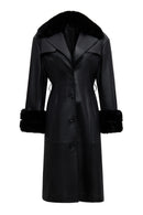 Selena Kadın Siyah Yaka Kürklü Deri Trençkot | Derimod Selena Kadın Siyah Yaka Kürklü Deri Trençkot | Derimod