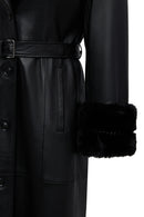 Selena Kadın Siyah Yaka Kürklü Deri Trençkot | Derimod Selena Kadın Siyah Yaka Kürklü Deri Trençkot | Derimod
