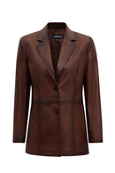 Barbara Kadın Kahverengi Blazer Deri Ceket | Derimod Barbara Kadın Kahverengi Blazer Deri Ceket | Derimod