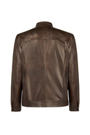 Oscar Erkek Kahverengi Fermuarlı Deri Ceket | Derimod Oscar Erkek Kahverengi Fermuarlı Deri Ceket | Derimod