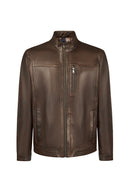 Oscar Erkek Kahverengi Fermuarlı Deri Ceket | Derimod Oscar Erkek Kahverengi Fermuarlı Deri Ceket | Derimod