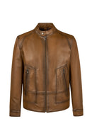 King Male Brown Stand Collar Leather Jacket | Derimod King Male Brown Stand Collar Leather Jacket | Derimod