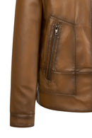 King Male Brown Stand Collar Leather Jacket | Derimod King Male Brown Stand Collar Leather Jacket | Derimod