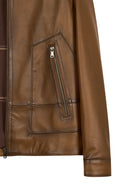 King Male Brown Stand Collar Leather Jacket | Derimod King Male Brown Stand Collar Leather Jacket | Derimod