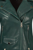 Egoist Kadın Yeşil Kısa Biker Deri Ceket | Derimod Egoist Kadın Yeşil Kısa Biker Deri Ceket | Derimod