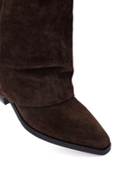 Woman Brown Chunky Heeled Suede Boots | Derimod Woman Brown Chunky Heeled Suede Boots | Derimod