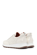 Women's Beige Leather Quilted Sneaker | Derimod Women's Beige Leather Quilted Sneaker | Derimod