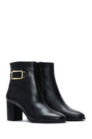 Women's Black Leather Buckle Heeled Classic Boots | Derimod Women's Black Leather Buckle Heeled Classic Boots | Derimod