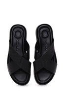 Men's Black Knitted Patterned Leather Slippers | Derimod Men's Black Knitted Patterned Leather Slippers | Derimod
