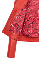 Kylie Woman Red Stand Collar Short Leather Jacket | Derimod Kylie Woman Red Stand Collar Short Leather Jacket | Derimod