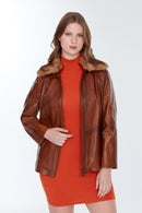 Samantha Women's Camel Leather Coat | Derimod Samantha Women's Camel Leather Coat | Derimod