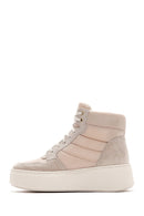 Women's Beige Thick Soled Leather Sneaker Boots | Derimod Women's Beige Thick Soled Leather Sneaker Boots | Derimod