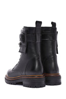 Women's Black Zippered Lace-Up Leather Combat Boots | Derimod Women's Black Zippered Lace-Up Leather Combat Boots | Derimod