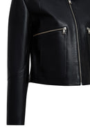 Dolores Women's Black Lapel Short Leather Jacket | Derimod Dolores Women's Black Lapel Short Leather Jacket | Derimod
