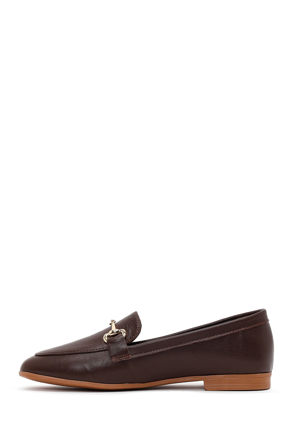 Kadın Kahverengi Tokalı Deri Klasik Loafer